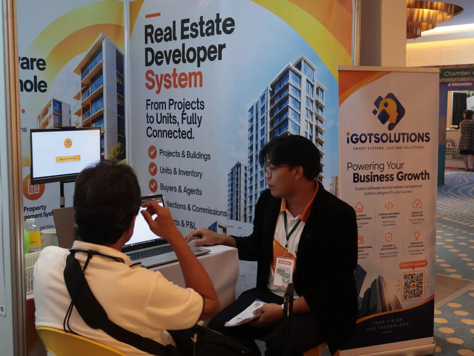 Live demo of the Real Estate Developer System at the iGotSolutions booth, CREBA National Convention 2026, Cebu